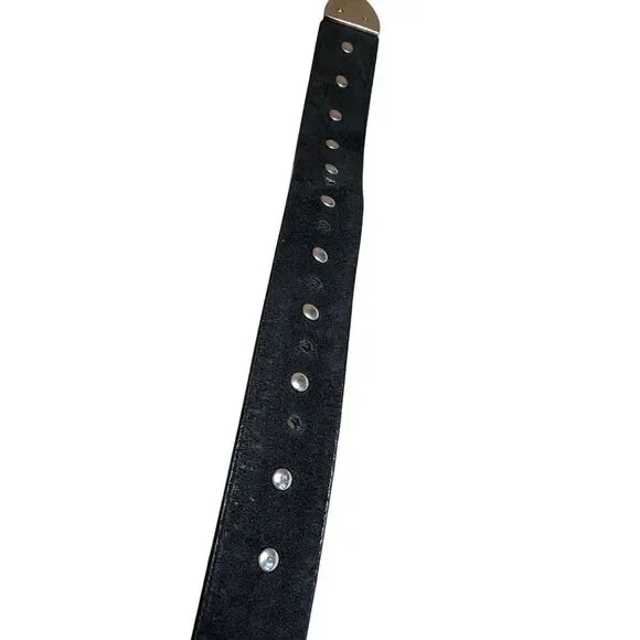Western Rhinestone Crystal Belt Black Genuine Leather Croc Embossed Studded SM - Picture 14 of 15